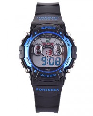 FSX-521B Kids Boys Blue Sports Digital Water Resistant LED Eye Wrist Watches with Back Light, Alarm, Stopwatch, Chronograph, Chime, Calendar, Date and Day, 12/24 Hours