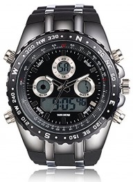 Readeel Military Men WristWatch Sports Watch Silicone Watch LED Light Dual-display Mens Watches, Black