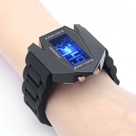 S9Q Cool Oversized Airplane Style Light Digital Sports Rubber Wrist Watch Men Black