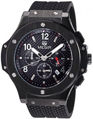 Voeons Men’s Chronograph 24 Hr Indicator Military Sports Watches 3ATM Waterproof Black Stainless Steel Mens Watches