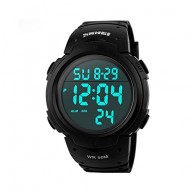 Aposon Mens Digital Waterproof Sport Watch with Outdoor Fashion Design, Electronic LED Display, 5ATM Water Resistant (164ft 50M), Multifunctional, Back Light, Alarm, Military 24H Time – Black