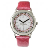 Leopard animal print pink name wrist watch