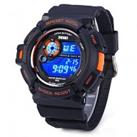 Aposon Mens Outdoor Digital Quartz Waterproof Shock Resist Wrist Sport Watch with Electronic LED Display, 5ATM Water Resistant (164ft 50M), Multifunctional, 7 Color LED Back Light, Alarm, Military 24H Time – Orange