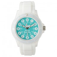 Girls aqua teal &amp; white full name wrist watch