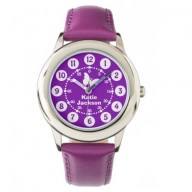 Kids girls purple &amp; white full name wrist watch