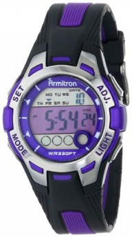 Armitron Sport Women’s 45/7030PUR Purple Accented Black Resin Strap Digital Chronograph Watch