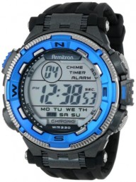 Armitron Sport Men’s 40/8301BLU Blue and Silver-Tone Accented Black Resin Strap Chronograph Digital Watch