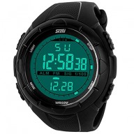 Aposon Mens Digital Electronic Military Outdoor Wrist Sport Watch with LCD Display, Calendar Month Date Day, Comfortable Rubber Band, 164ft 50M 5ATM Water Resistant, Alarm, Stop Watch – Black