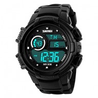 Aposon Mens Digital Outdoor Electronic Waterproof Wrist Sport Watch with Shock Resist LED Display 164ft 50M 5ATM Water Resistant Multifunctional Calendar Date and Day LED Back Light Alarm – Black