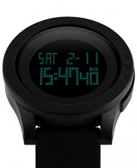 Voeons Men’s 50M Waterproof Black Slicone Strap LCD Digital Sport Watches