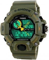 Fanmis Men’s Sports Analog Digital LED Watch Military Multifunctional Waterproof Wristwatch Green