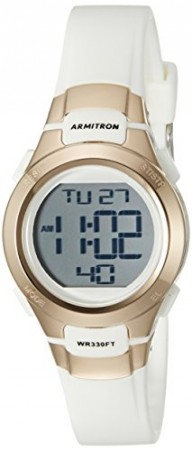Armitron Sport Women’s 45/7012RSG Rose Gold-Tone Accented Digital Chronograph White Resin Strap Watch