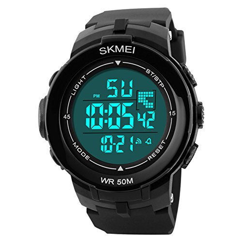 Aposon Men’s Digital Electronic Sport Watch Multifuntional 24H Military Time Quartz Waterproof Casual LED Back Light with Simple Large Numbers 164ft 50M Water Resistant Calendar Day and Date – Black