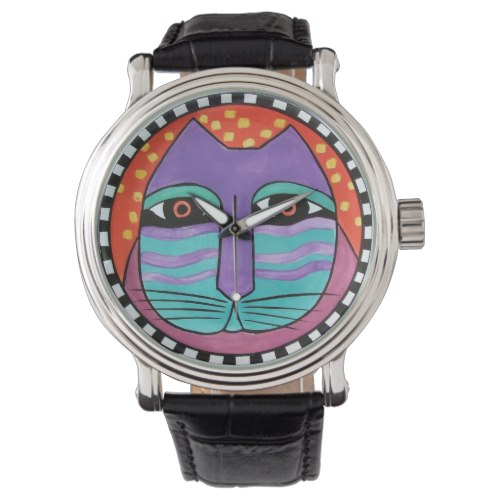 Artsy and Colorful Cat of Whimsy Wristwatch