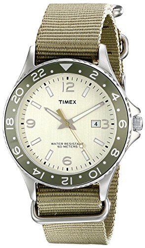 Timex Men’s T2P035KW “Ameritus Sport” Silver-Tone Watch with Green Nylon Band