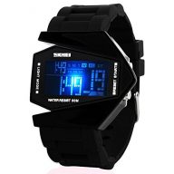 Gosasa Men Sports Military Watches 5 ATM Digital Airplane Shaped Fashion LED Colorful Light Men Watch (Black)