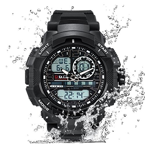 PALADA Men’s T8073G Dual Time Waterproof Sports Analog-Digital Black Watch with LED Backlight