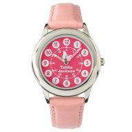 Kids girls pink &amp; white full name wrist watch