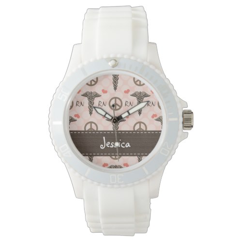 Personalized Peace Love Nursing Caduceus Wristwatch
