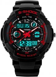 Fanmis S – Shock Military Analog Digital Display Multifunction Dual Time Alarm Waterproof Sport Watch Red