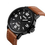 Mens Unique Analog Quartz Leather Band Dress Wrist Watch Waterproof Classic Business Casual Fashion Design Scratch Resistant Face Calendar Date Window Phase 98FT 30M 3ATM Water Resistant – Black
