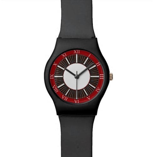 Roman Numerals Red and White Watch Black Straps