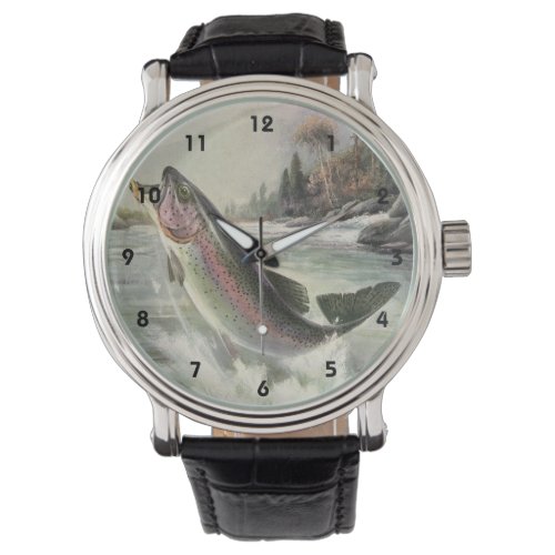 Vintage Fisherman Fishing Rainbow Trout Fish Watches