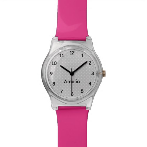 Modern pink and grey polka dots custom girls watch