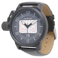 Personalized Hockey Rink Diagram Blue Carbon Style Wrist Watch
