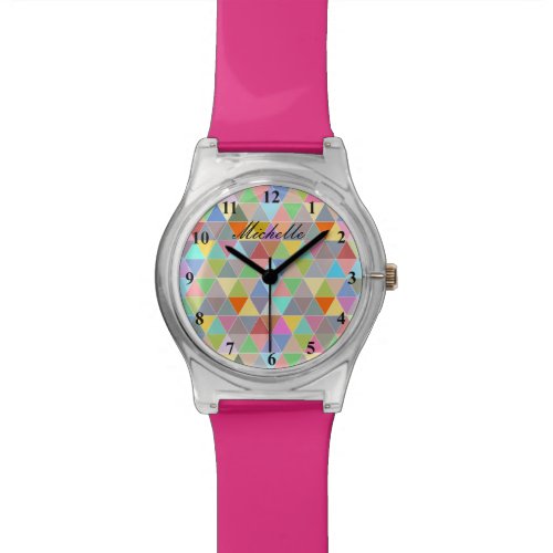 Trendy girls watch with colorful geometric pattern