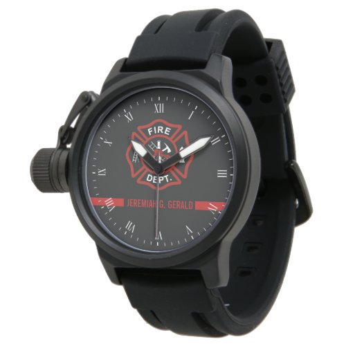 Thin Red Line Custom Name Stripe Firefighter Wristwatch