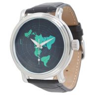 Classic Flat Earth Naval-Style Black Wristwatch