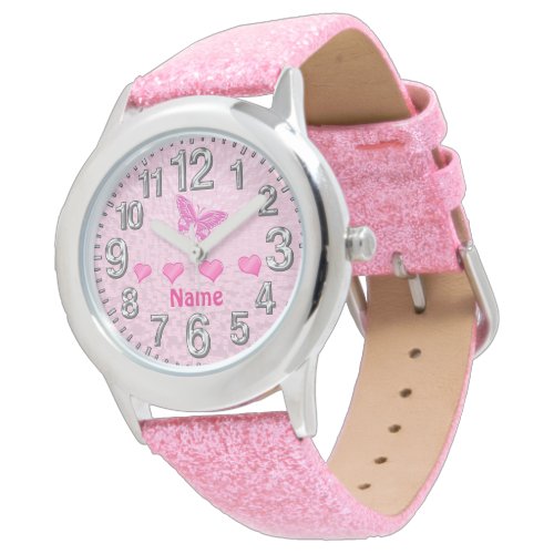 Girls Hearts and Butterfly Watches Personalized