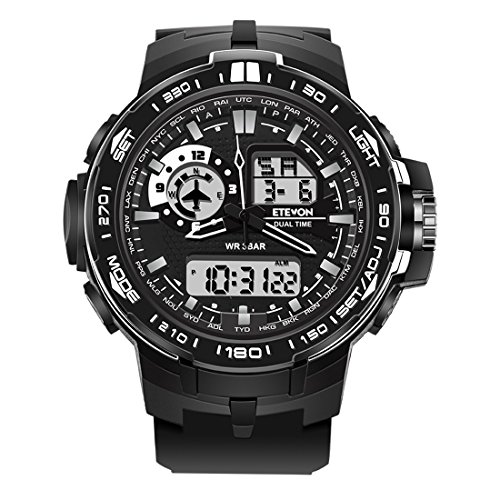 ETEVON Men’s Digital Electronic Military Sport Watch Waterproof Backlight Fashion Army Design Black