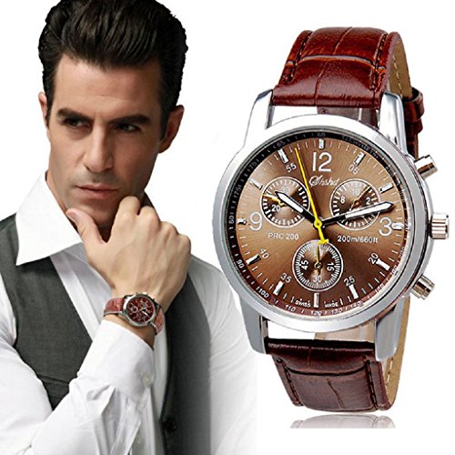 Beautyvan,Luxury Fashion Faux Leather Mens Quartz Analog Watch Watches