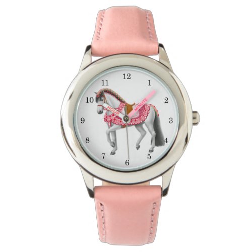 Pink Heart Horse Customizable Girls Watch