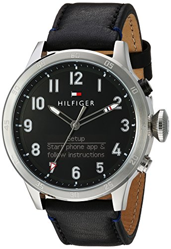 Tommy Hilfiger Men’s ‘TH 24/7’ Quartz Stainless Steel and Leather Smart Watch, Color:Black (Model: 1791299)
