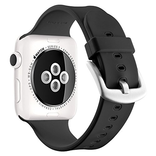 Apple Watch Sport Band 38mm, UMTELE Soft Silicone Replacement iWatch Bands Sport Strap with Buckle Clasp for Apple Watch Sport, Series 2, Series 1, Black