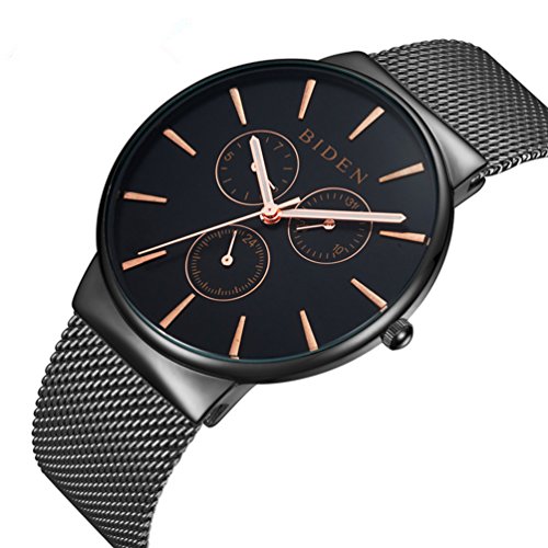 Watch,Watches Men Black, Stainless Steel Classic Luxury Business Casual Watches Waterproof Multifunctions Quartz Milanese Mesh Band Wrist Watch