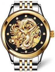 Gosasa Men’s ‘Dragon Collection’ Luxury Carved Dial Automatic Mechanical Waterproof Gold Watch