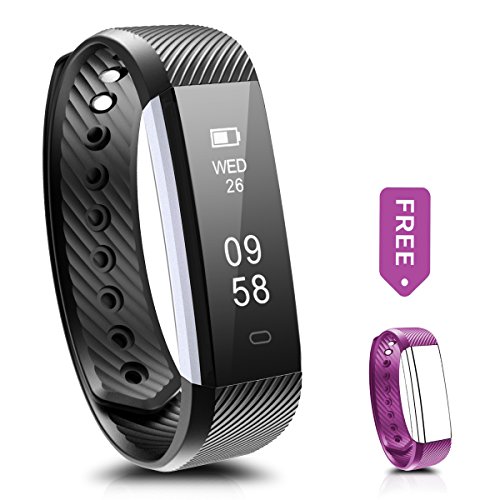 Fitness Tracker, Ronten R2 Smart Bluetooth Wristband Pedometer Smart Bracelet Sleep Monitor, Waterproof Activity Tracker Watch with Replacement Band for Android & IOS (Black+Purple(band))