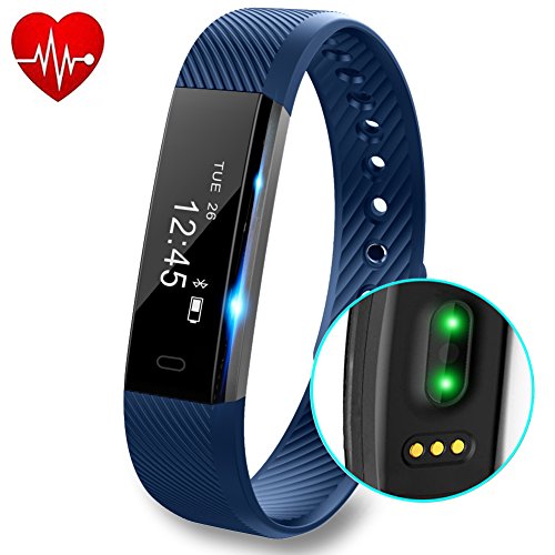 Fitness Tracker with Heart Rate monitor V2 Activity Watch Step Walking Sleep Counter Wireless Wristband Pedometer Exercise Tracking Sweatproof Sports Bracelet for Android and iOS, Blue, Hembeer
