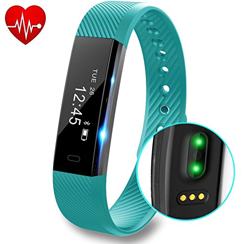 Fitness Tracker with Heart Rate monitor V2 Activity Watch Step Walking Sleep Counter Wireless Wristband Pedometer Exercise Tracking Sweatproof Sports Bracelet for Android and iOS, Teal, Hembeer