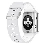 UMTELE 38mm Soft Silicone Replacement Band Sport Strap with Ventilation Holes for Apple Watch Nike+, Series 2, Series 1, Sport, Edition, White/Silver