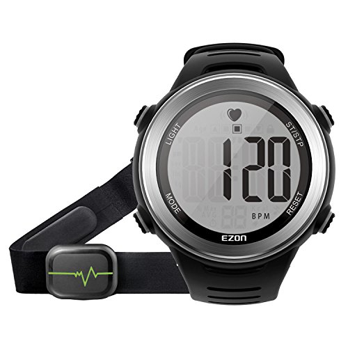 EZON T007A11 Digital Watch Heart Rate Monitor Watch with Alarm Hourly Chime Stopwatch, HRM Tech Chest Strap Large Display Black Sport Pulse Watch for Men and Women