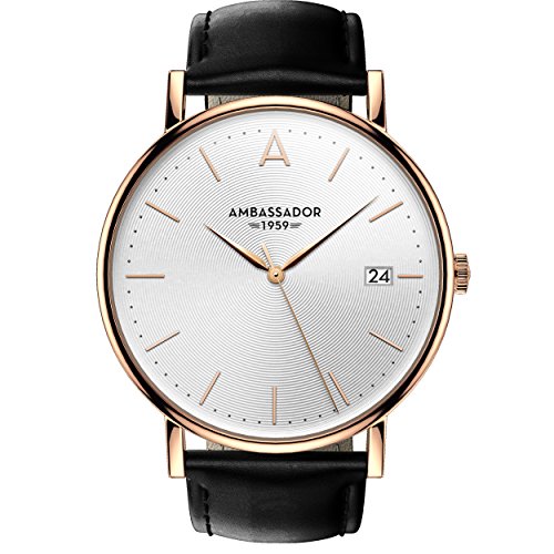 Ambassador Heritage 1959 Gold Case with Black Leather Strap Luxury Men’s Watch