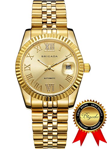 BRIGADA Swiss Watches Luxury Gold Waterproof Watches for Men, Nice Automatic Men’s Watches