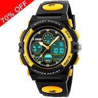 Kid Watch 50M Waterproof Sport LED Alarm Stopwatch Digital Child Quartz Wristwatch for Boy Girl Yellow