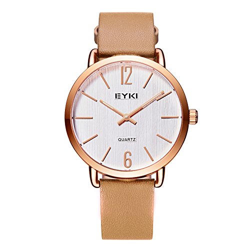 Women’s Classic Analog Business / Casual Watch, Luxury Light Brown Leather Band Wrist Watch with Rose Gold Case