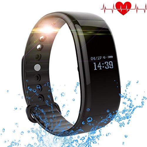 ToHayie Fitness Tracker Bluetooth Fitness Tracker Watch for Apple IOS Android OLED Screen Smartwatch with Sleep Monitoring, Shark Photograph, Heart Rate Monitor Wristband Black